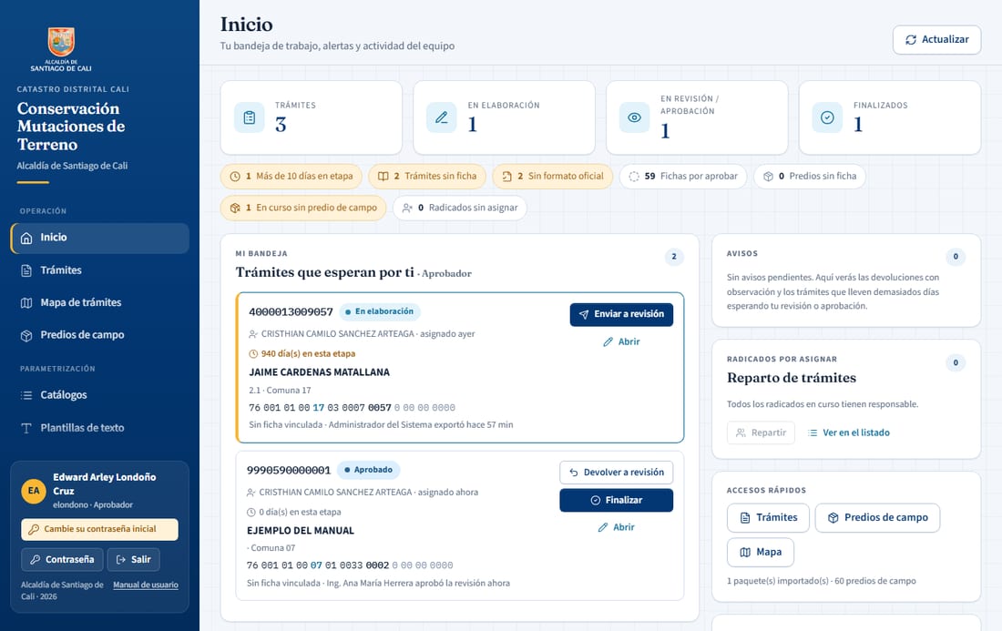 Inicio del aprobador